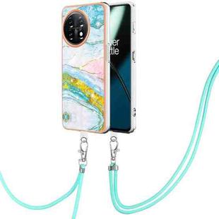 For OnePlus 11 Electroplating Marble Dual-side IMD Phone Case with Lanyard(Green 004)