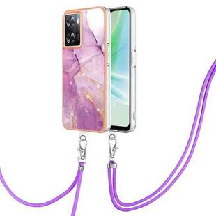 For OnePlus Nord N300 Electroplating Marble Dual-side IMD Phone Case with Lanyard(Purple 001)