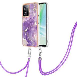 For OnePlus Nord N300 Electroplating Marble Dual-side IMD Phone Case with Lanyard(Purple 002)