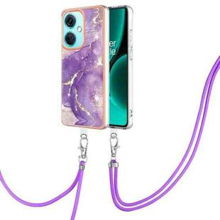 For OnePlus Nord CE3 Electroplating Marble Dual-side IMD Phone Case with Lanyard(Purple 002)