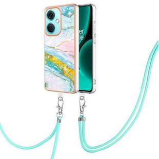 For OnePlus Nord CE3 Electroplating Marble Dual-side IMD Phone Case with Lanyard(Green 004)