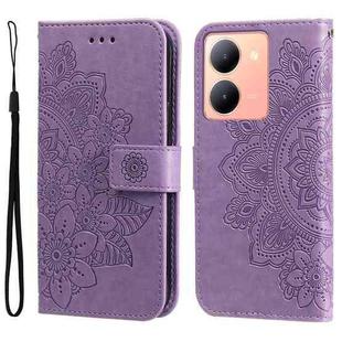 For vivo Y78 5G Foreign 7-petal Flowers Embossing Leather Phone Case(Light Purple)