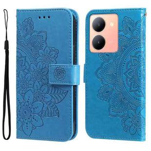 For vivo Y78 5G Foreign 7-petal Flowers Embossing Leather Phone Case(Blue)