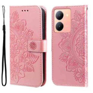 For vivo Y78 5G Foreign 7-petal Flowers Embossing Leather Phone Case(Rose Gold)