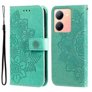 For vivo Y36 4G / 5G Foreign 7-petal Flowers Embossing Leather Phone Case(Green)