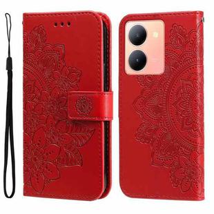 For vivo Y36 4G / 5G Foreign 7-petal Flowers Embossing Leather Phone Case(Red)