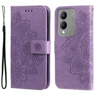 For vivo Y17s 7-petal Flowers Embossing Leather Phone Case(Light Purple)