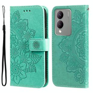 For vivo Y17s 7-petal Flowers Embossing Leather Phone Case(Green)