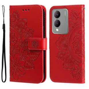 For vivo Y17s Seven-petal Flowers Embossing Leather Phone Case(Red)