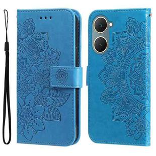 For vivo Y03 4G 7-petal Flowers Embossing Leather Phone Case(Blue)
