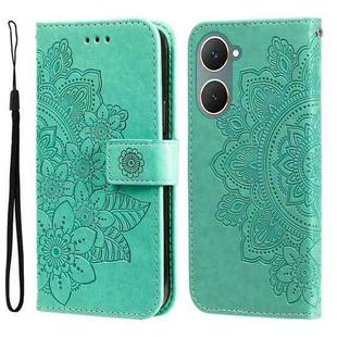 For vivo Y03 4G 7-petal Flowers Embossing Leather Phone Case(Green)