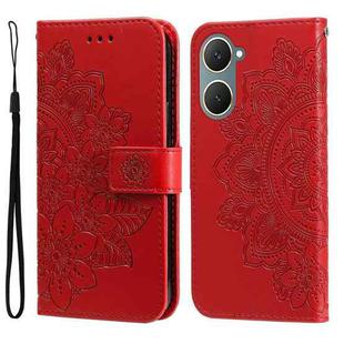 For vivo Y03 4G 7-petal Flowers Embossing Leather Phone Case(Red)
