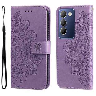 For vivo Y100 IDN / Y200e 5G Global Seven-petal Flowers Embossing Leather Phone Case(Light Purple)