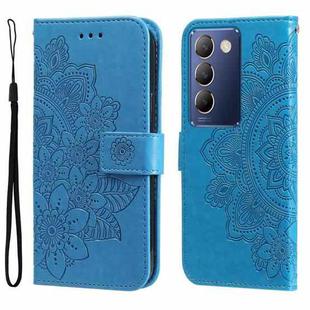 For vivo Y100 IDN / Y200e 5G Global 7-petal Flowers Embossing Leather Phone Case(Blue)