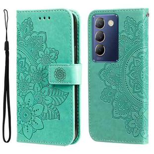 For vivo Y100 IDN / Y200e 5G Global 7-petal Flowers Embossing Leather Phone Case(Green)