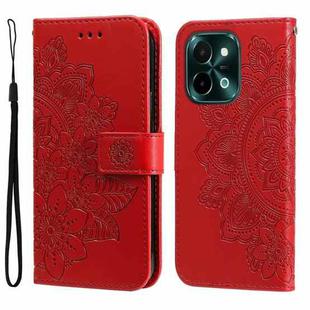 For vivo Y28 4G Global Seven-petal Flowers Embossing Leather Phone Case(Red)