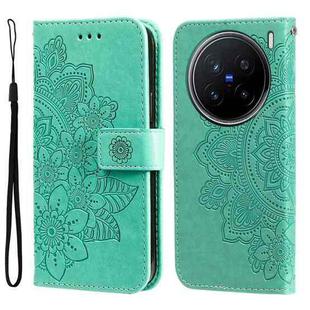 For vivo X200 Pro Seven-petal Flowers Embossing Leather Phone Case(Green)