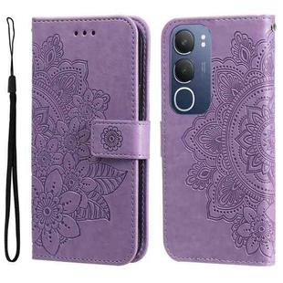 For vivo Y19s Seven-petal Flowers Embossing Leather Phone Case(Light Purple)