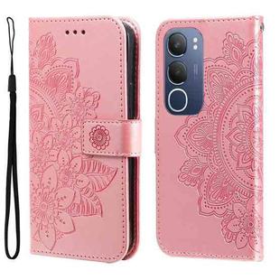 For vivo Y19s Seven-petal Flowers Embossing Leather Phone Case(Rose Gold)