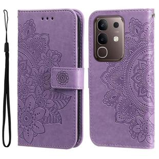 For vivo Y29 4G Seven-petal Flowers Embossing Leather Phone Case(Light Purple)