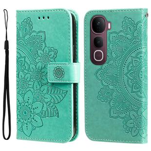 For vivo Y400 Pro 5G / V40e / iQOO Z9s Seven-petal Flowers Embossing Leather Phone Case(Green)