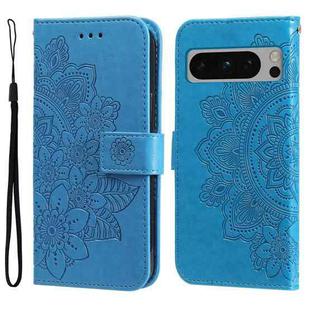 For Google Pixel 8 Pro 7-petal Flowers Embossing Leather Phone Case(Blue)
