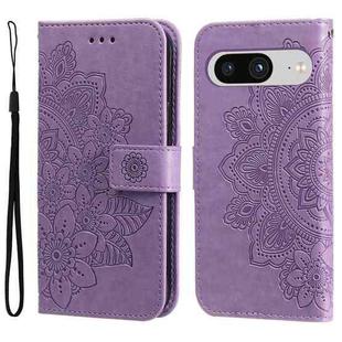 For Google Pixel 8 7-petal Flowers Embossing Leather Phone Case(Light Purple)