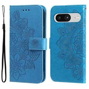 For Google Pixel 8 7-petal Flowers Embossing Leather Phone Case(Blue)