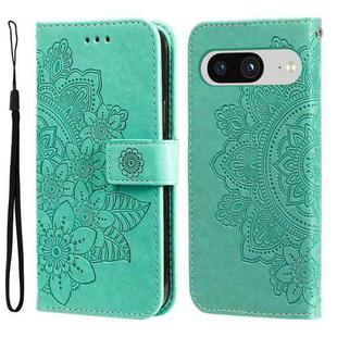 For Google Pixel 8 7-petal Flowers Embossing Leather Phone Case(Green)