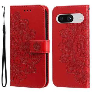 For Google Pixel 8 7-petal Flowers Embossing Leather Phone Case(Red)