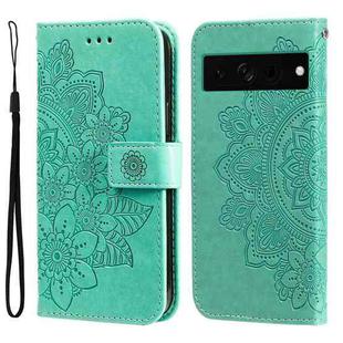 For Google Pixel 7 Pro 7-petal Flowers Embossing Leather Phone Case(Green)