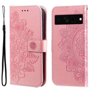 For Google Pixel 7 Pro 7-petal Flowers Embossing Leather Phone Case(Rose Gold)