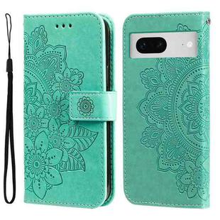 For Google Pixel  7 7-petal Flowers Embossing Leather Phone Case(Green)