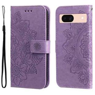 For Google Pixel 8a Seven-petal Flowers Embossing Leather Phone Case(Light Purple)