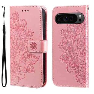 For Google Pixel 9 Pro 7-petal Flowers Embossing Leather Phone Case(Rose Gold)