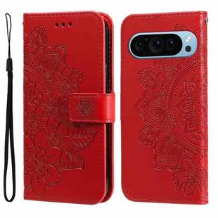 For Google Pixel 9 7-petal Flowers Embossing Leather Phone Case(Red)