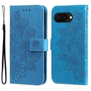 For Google Pixel 9a Seven-petal Flowers Embossing Leather Phone Case(Blue)