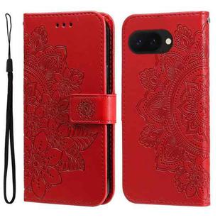 For Google Pixel 9a Seven-petal Flowers Embossing Leather Phone Case(Red)