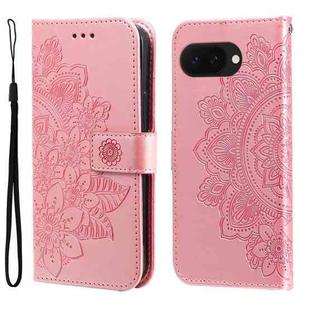 For Google Pixel 9a Seven-petal Flowers Embossing Leather Phone Case(Rose Gold)