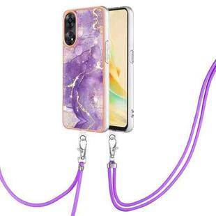 For OPPO Reno8 T 4G Electroplating Marble Dual-side IMD Phone Case with Lanyard(Purple 002)