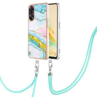 For OPPO Reno8 T 4G Electroplating Marble Dual-side IMD Phone Case with Lanyard(Green 004)