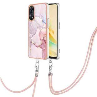 For OPPO Reno8 T 4G Electroplating Marble Dual-side IMD Phone Case with Lanyard(Rose Gold 005)