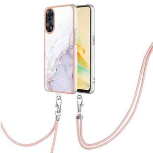 For OPPO Reno8 T 4G Electroplating Marble Dual-side IMD Phone Case with Lanyard(White 006)