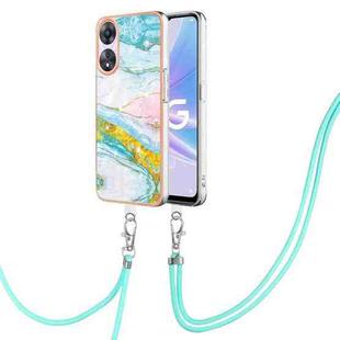 For OPPO A78 / A58 Electroplating Marble Dual-side IMD Phone Case with Lanyard(Green 004)