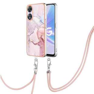 For OPPO A78 / A58 Electroplating Marble Dual-side IMD Phone Case with Lanyard(Rose Gold 005)