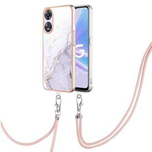 For OPPO A78 / A58 Electroplating Marble Dual-side IMD Phone Case with Lanyard(White 006)