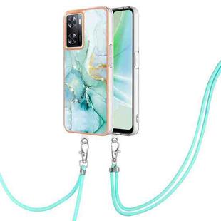 For OPPO A57 4G/A77 5G Taiwan/K10 5G Global Electroplating Marble Dual-side IMD Phone Case with Lanyard(Green 003)