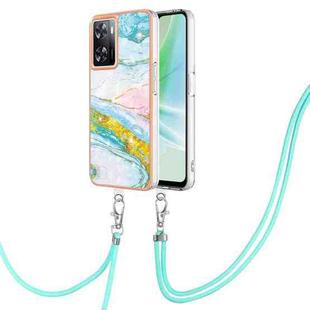 For OPPO A57 4G/A77 5G Taiwan/K10 5G Global Electroplating Marble Dual-side IMD Phone Case with Lanyard(Green 004)