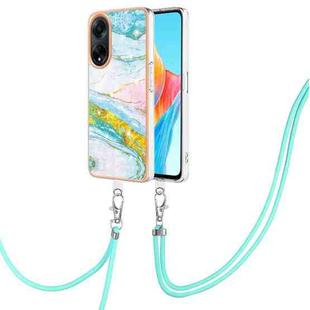 For OPPO A98 Electroplating Marble Dual-side IMD Phone Case with Lanyard(Green 004)