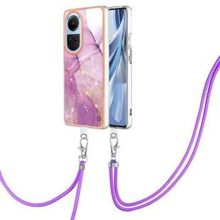 For OPPO Reno10 5G Global Electroplating Marble Dual-side IMD Phone Case with Lanyard(Purple 001)
